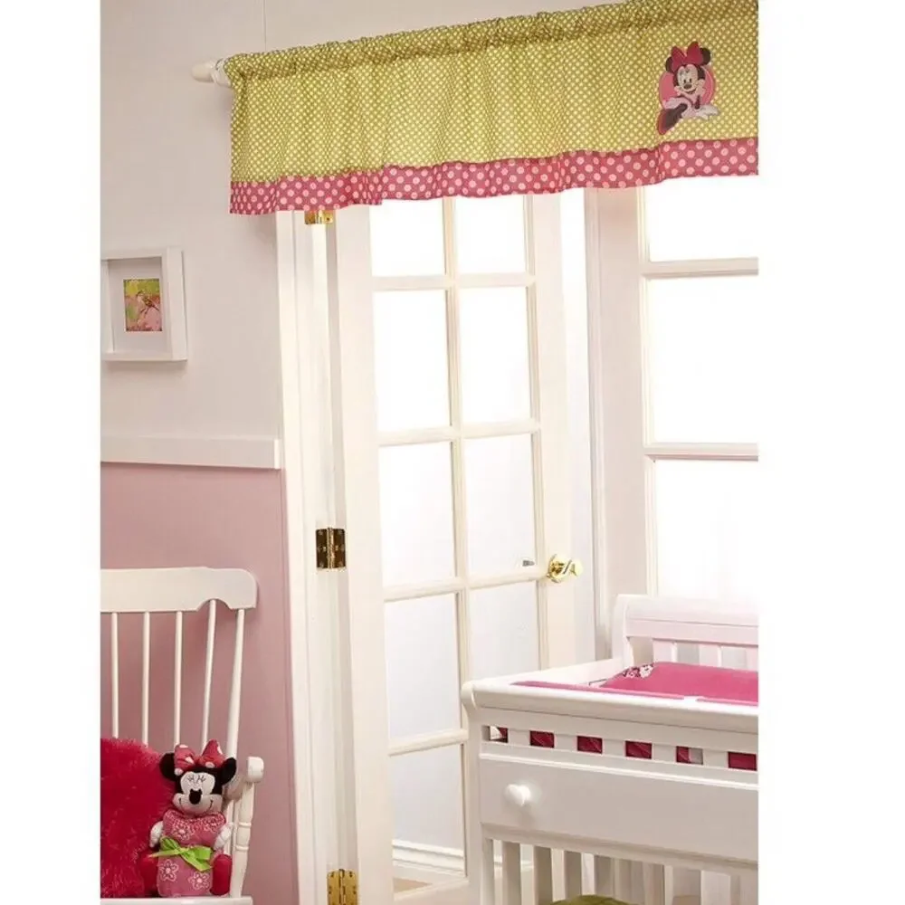 Disney Baby Minnie’s Petal Perfect Window Valance Curtain Green & Pink Polka Dot